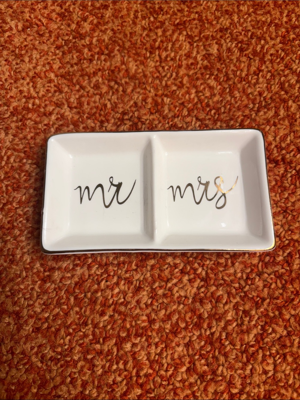 Mr & Mrs White Ceramic Divided Ring Dish